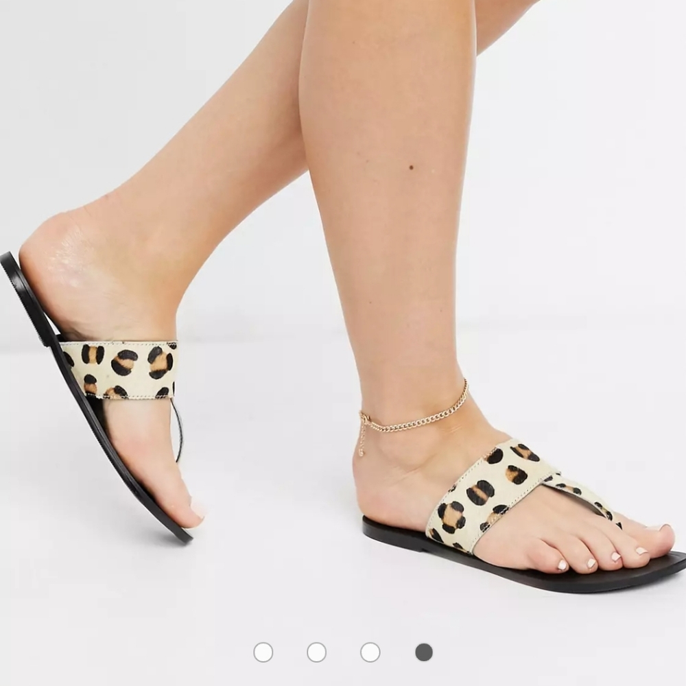 ASOS🩴Function Leather Toe Thong Sandal in Leopard - Picture 3 of 9